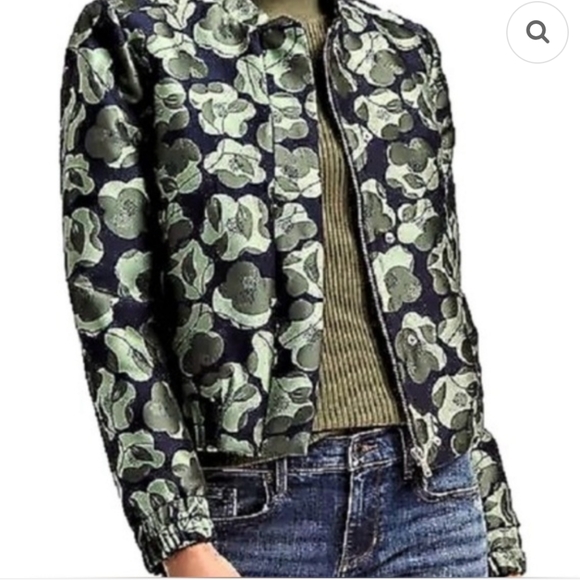 Floral Green Bomber Jacket Petite Small Quilted Coat - Picture 1 of 6